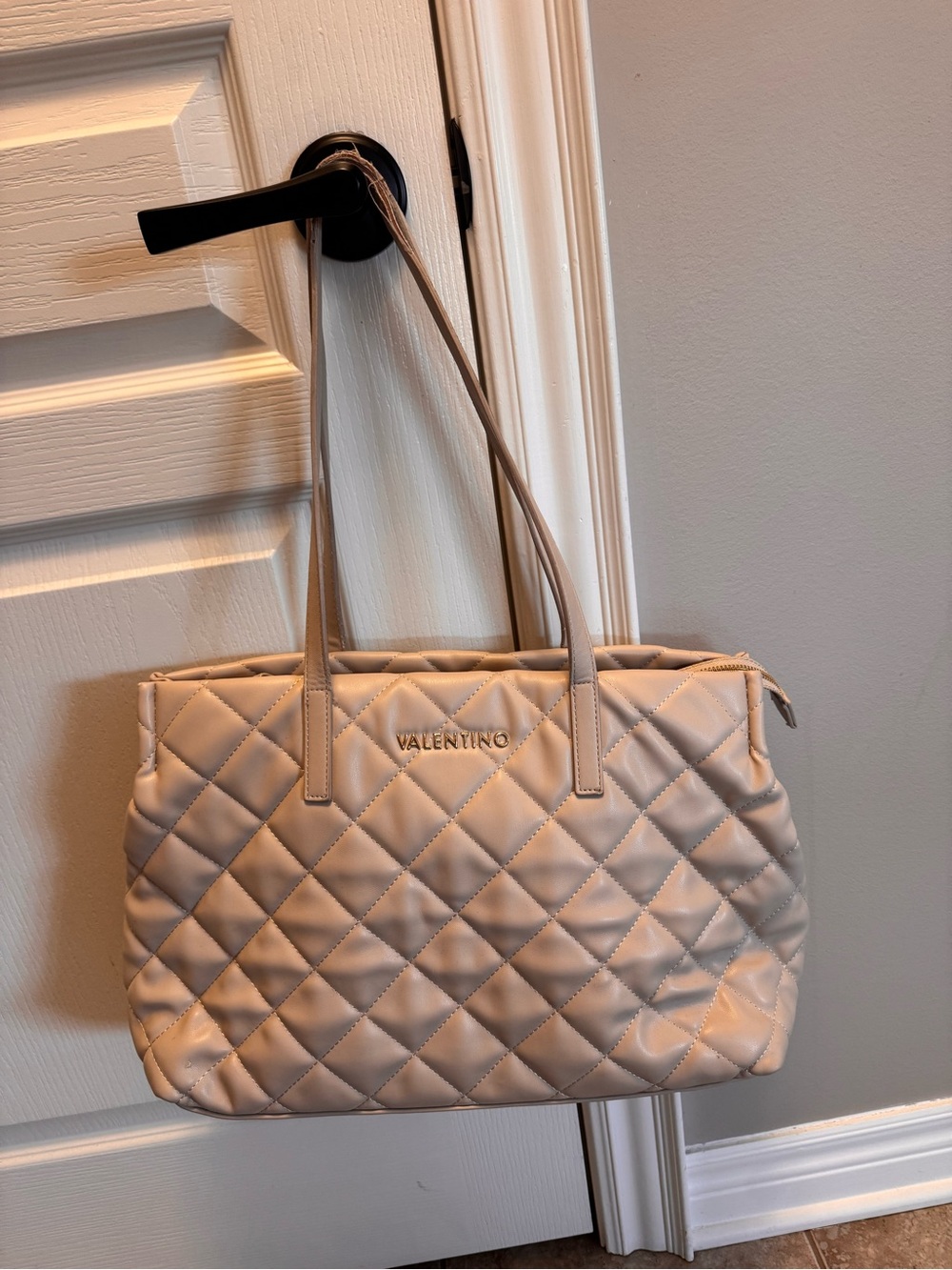 Valentino Quilted Tote Bag in Light Beige